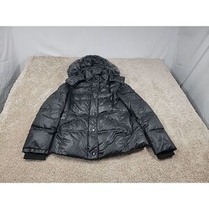 Saks Fifth Avenue Womens Small Down Puffer Coat With Fur Parka‎ Black